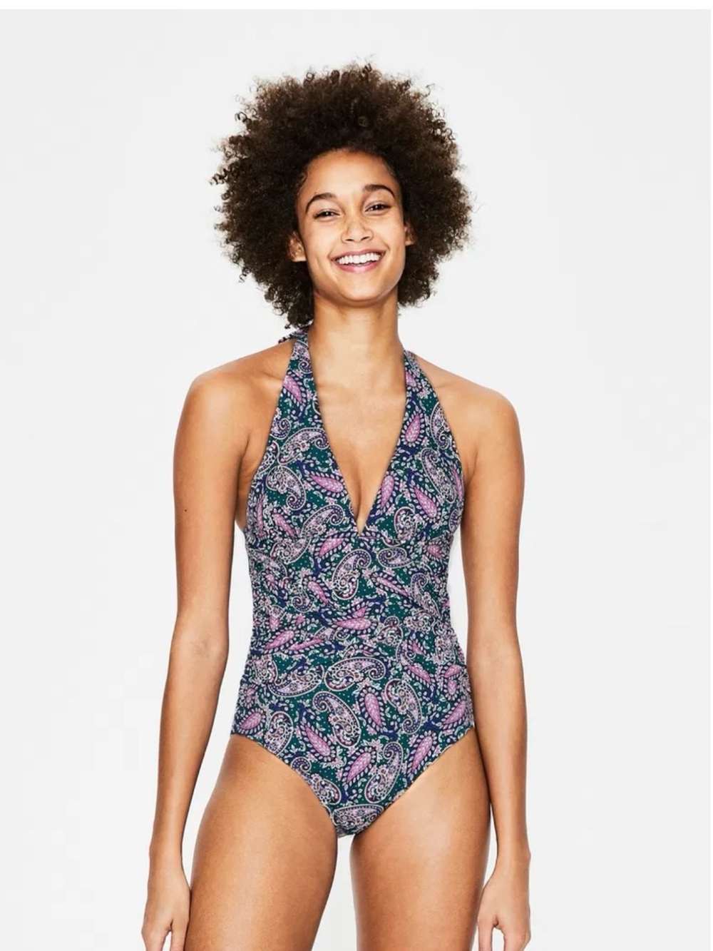 Boden Valencia One Piece Swimsuit. Green, blue, pink paisley. Size 6 - Picture 3 of 12